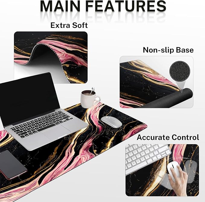 Britimes Pink Black Gold Marble Keyboard Mouse Pad Set 4in1 Large - Image 5