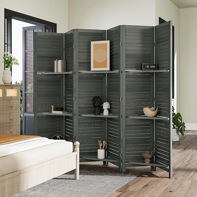 HOMCOM Room Divider, 6 Panel 67" Tall Wood Privacy Screen - Image 8