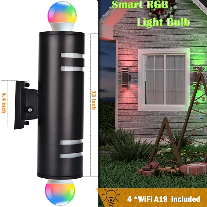 rosykite Smart Outdoor Wall Lights Color Changing 2 Pack, RGB+2700K-6500K - Image 5