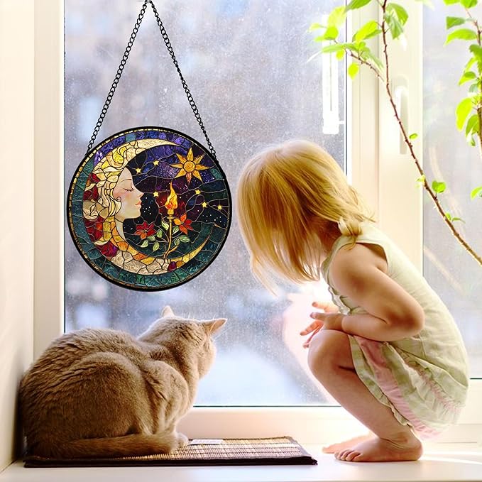DASTOLL Stained Glass Window Hanging, Moon Goddess Torch Suncatcher Diamond - Image 3