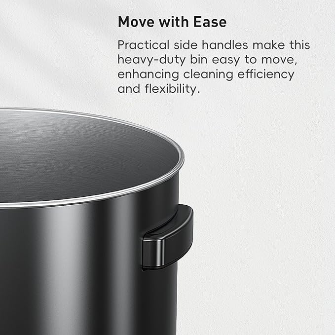 EKO 16-Gallon Round Black Stainless Steel Open Top Trash Can, Large Commercial - Image 5