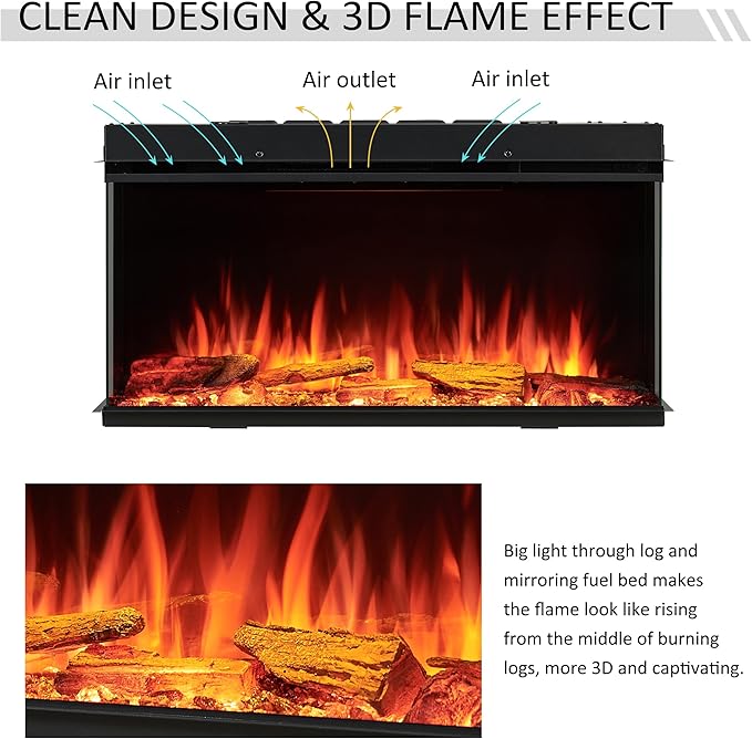 LegendFlame 35" W Smart Build in Electric Fireplace Insert, 1-2-3 Sided View - Image 3