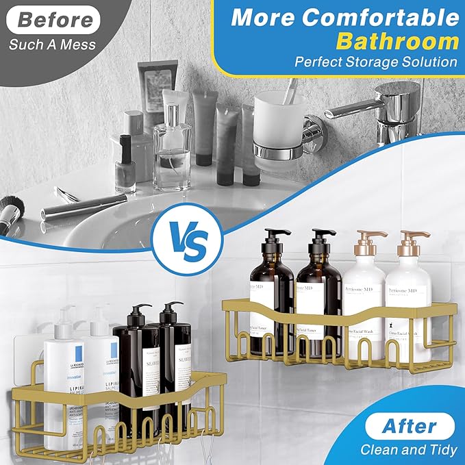 EUDELE 5-Pack Rustproof Stainless Steel Shower Caddy – No Drill Adhesive - Image 3