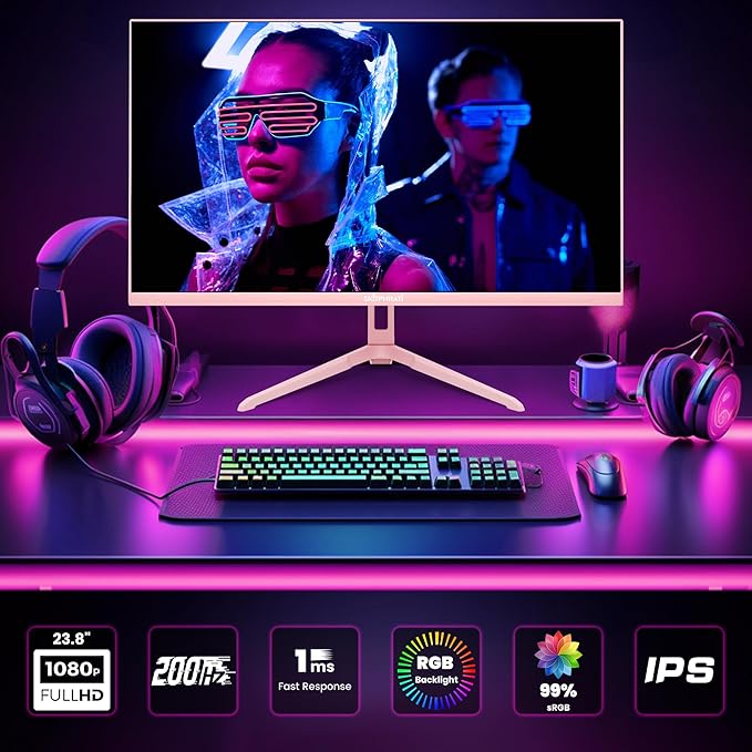 SKitphrati Pink 24 inch Gaming Monitor 200Hz Refresh Rate FHD 1080p Resolution - Image 6