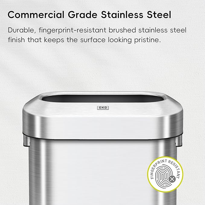 EKO Urban 16 Gallon/60 Liter Open Top Stainless Steel Slim Commercial Trash Can - Image 3