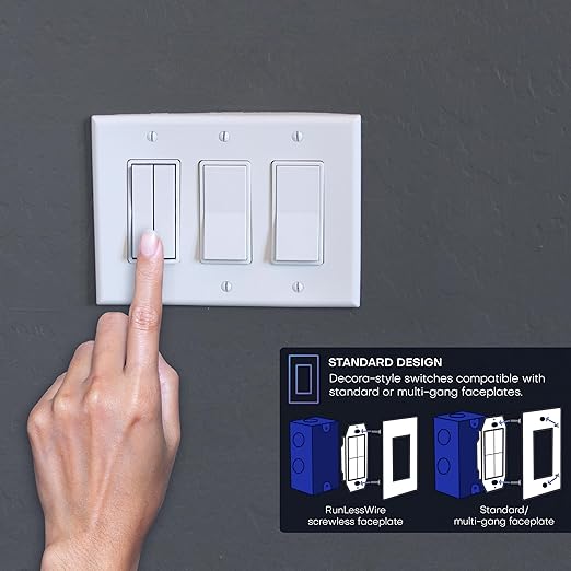 RunLessWire 3-Way Fan & Light Battery-Free DIY Kinetic Wireless Light Switch Kit - Image 6