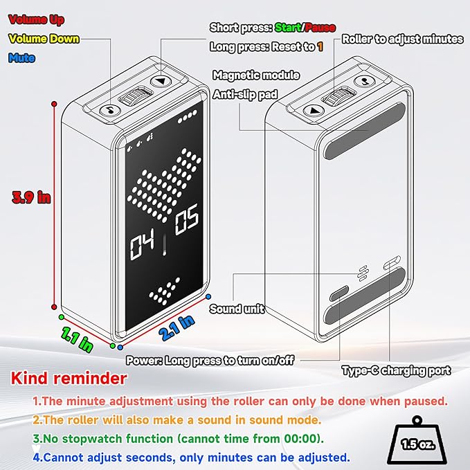 Digital Hourglass Timer, Rechargeable Magnetic Visual Timer - Image 7