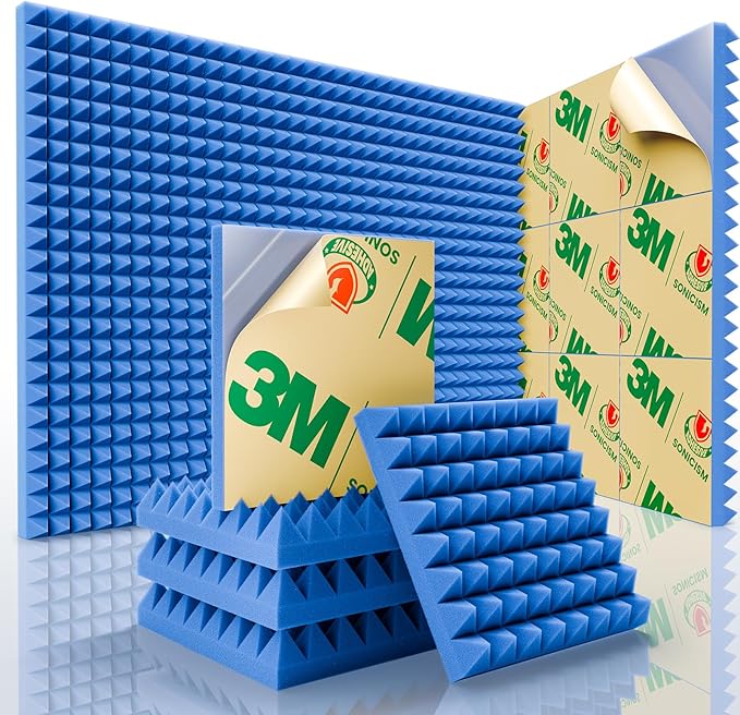 Sonicism Soundproof Wall Panels Self-Adhesive Pyramid 12 Pack, Sound Absorption by Sonicism
