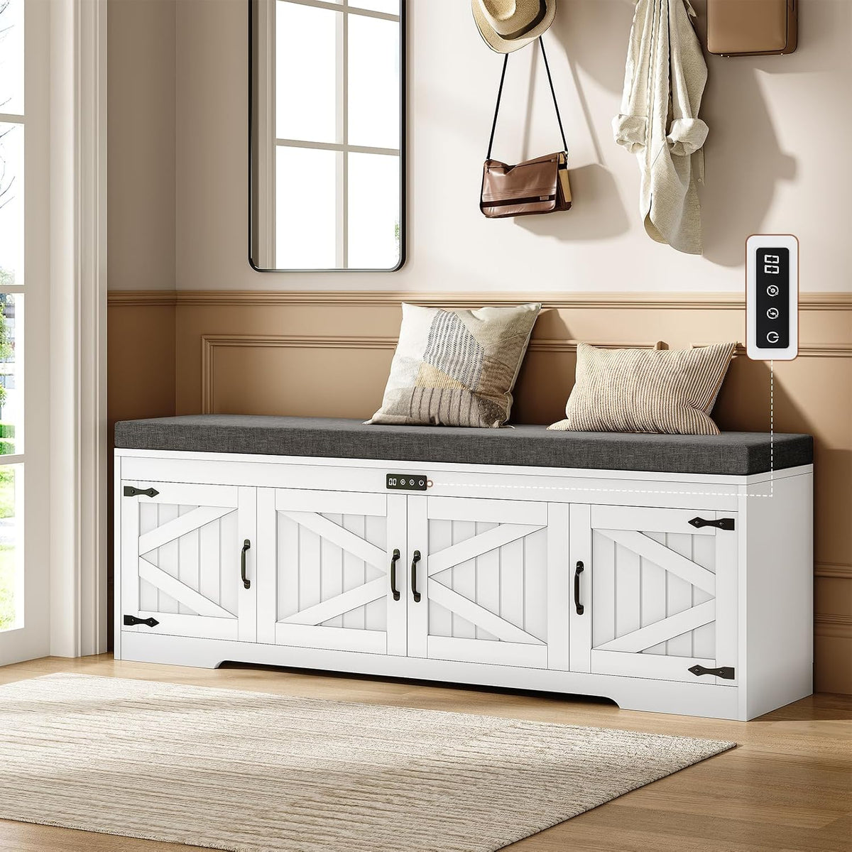uposoja 60“ farmhouse shoe storage bench with deodorizing, main product view