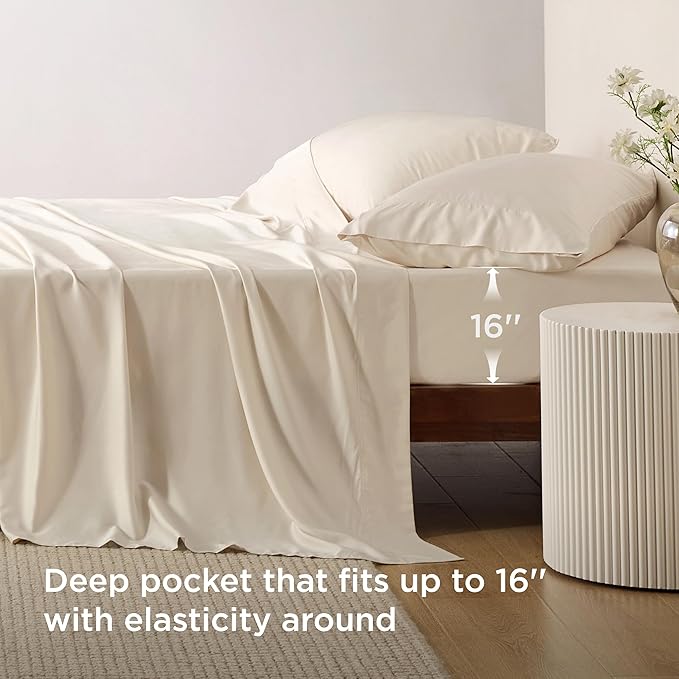 Bedsure Queen Sheet Set, Rayon Derived from Bamboo, Cooling Sheets, Breathable - Image 4