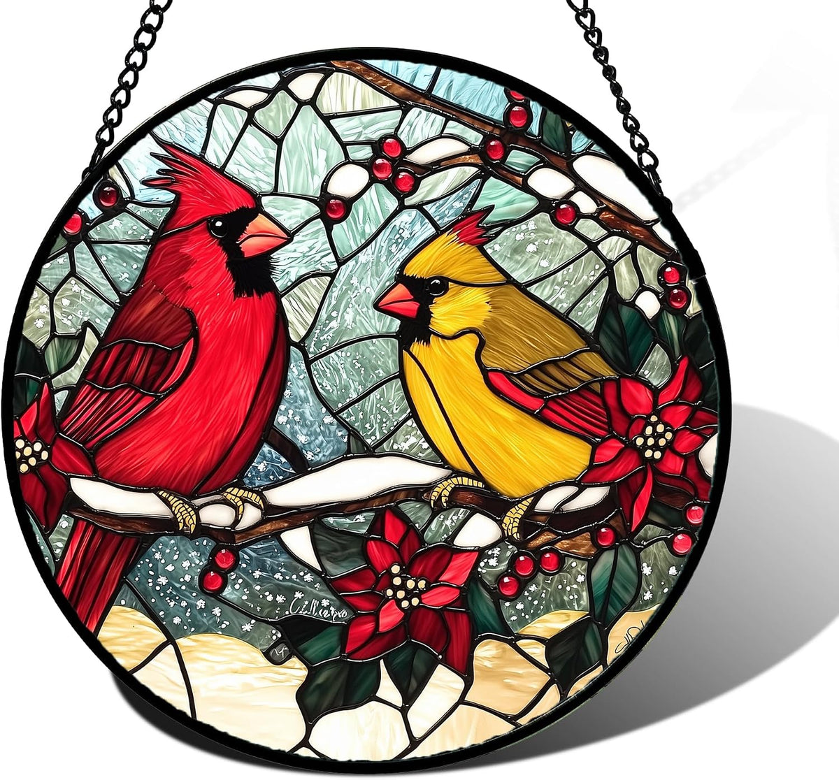 DASTOLL Stained Glass Window Hanging, Love Birds Cardinals Sun Catchers
