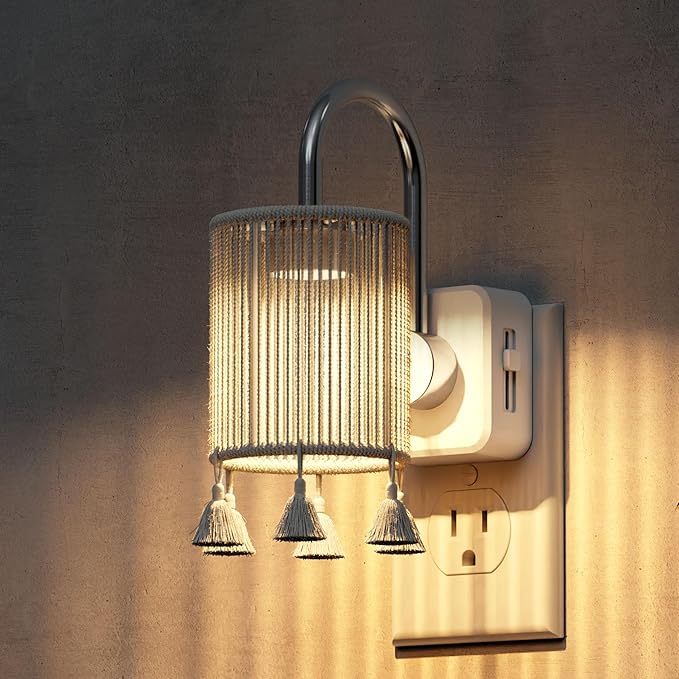 L LOHAS LED Night Lights Plug into Wall, Boho Fabric Cylinder Night Light by LLOHASLED