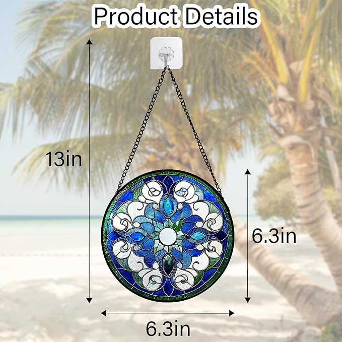DASTOLL Stained Glass Window Hanging, Boho Style Sun Catchers Diamond Glass - Image 3