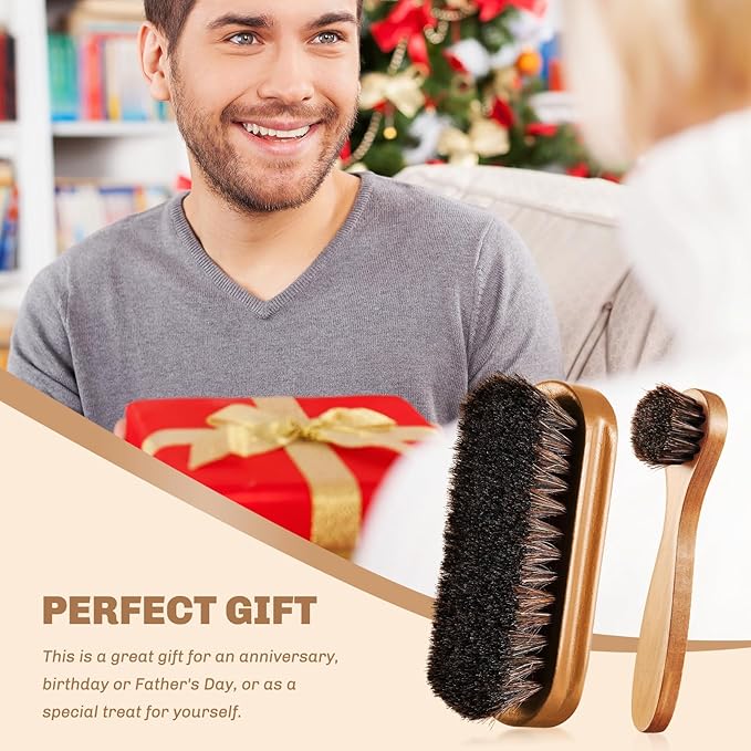 2 Pcs Horsehair Shine Shoes Brush Kit Polish Dauber Applicators Cleaning - Image 4