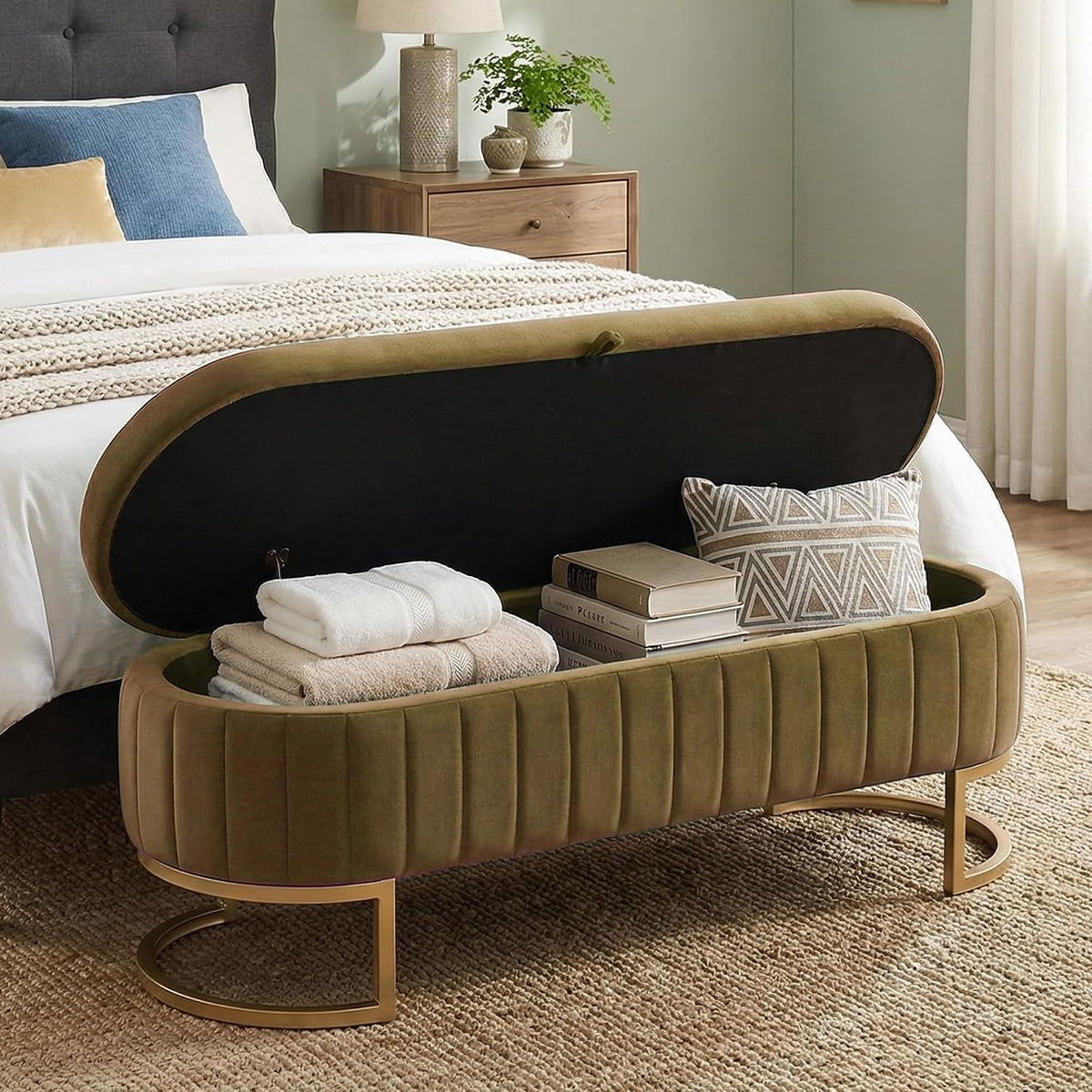 51" velvet storage ottoman bench end of bed, main product view