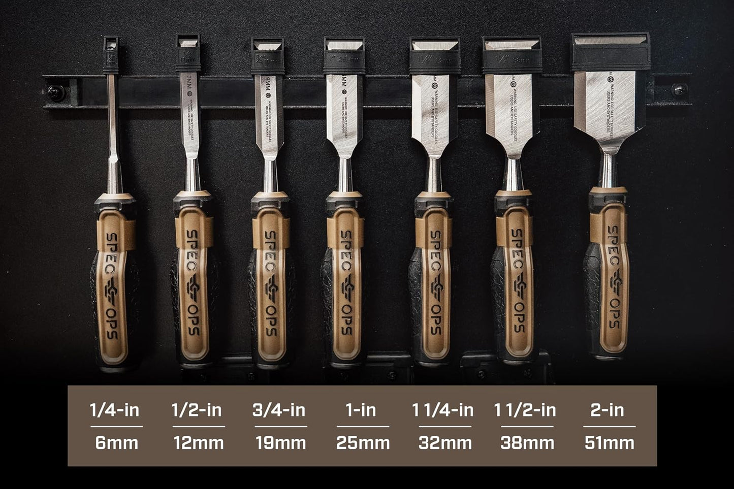 Spec Ops Tools Wood Chisel for Carpentry & Woodworking, Beveled Edge High-Carbon Steel Blade, Full Tang Shock-Absorbing Grip, 1-1/2" Blade