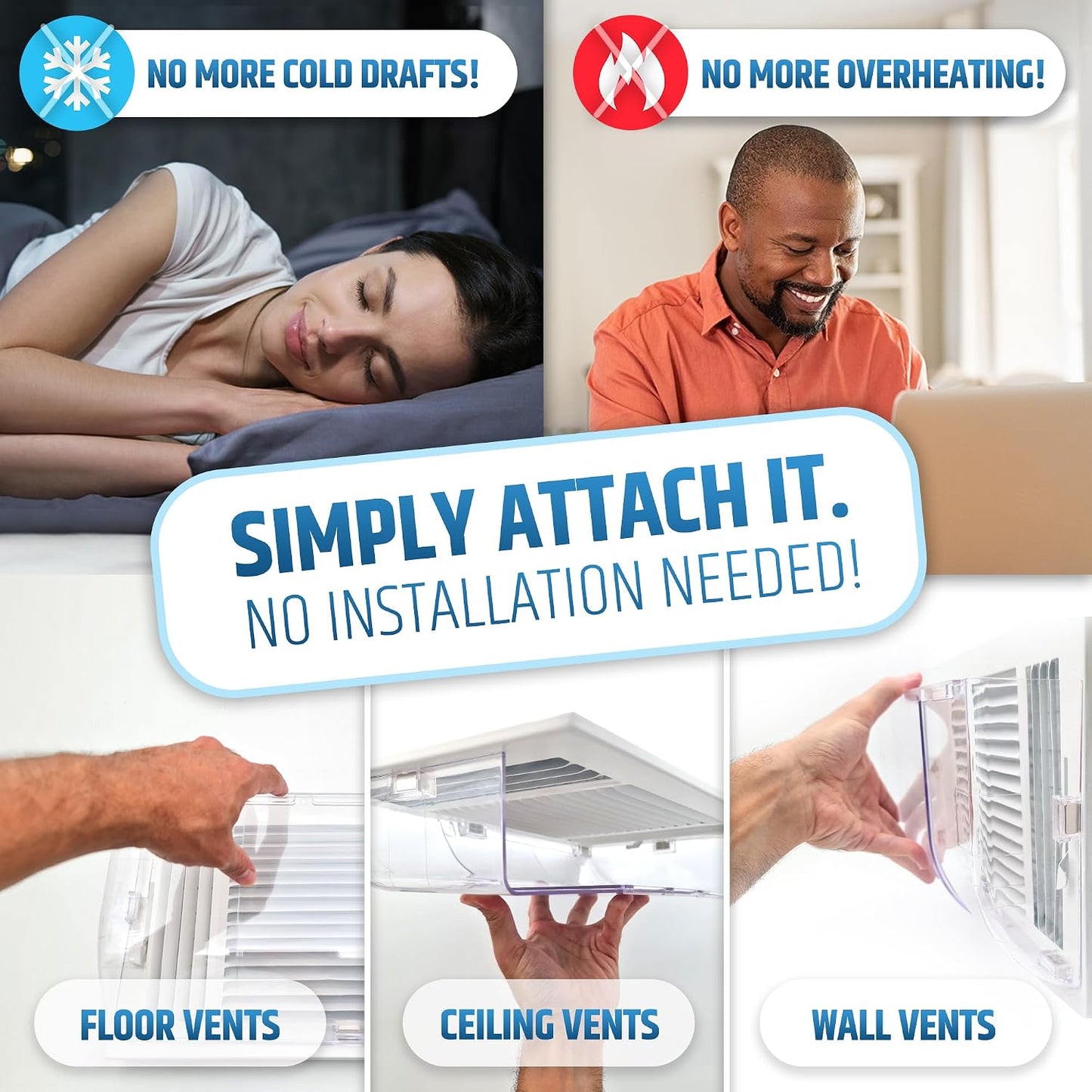 Larger (New Version) 7.5" Magnetic Vent Air & Heat Deflector (2 Pack) for Ceiling, Floor & Wall - Will Never Fall Off - Adjustable from 9.2” - 16” - Super Strong Neodymium Magnets Upgraded Design