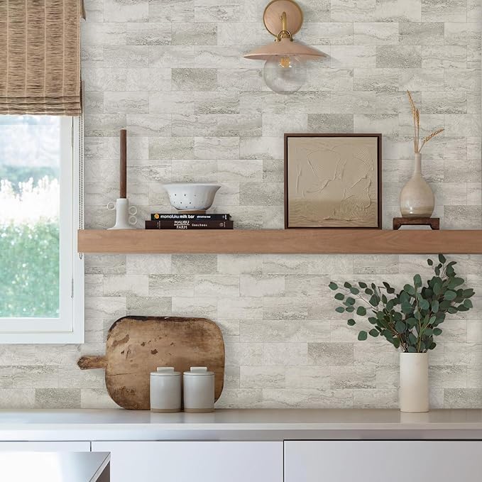 Vamos Tile 100-Piece Matt Beige Mixed Grey Slate Peel and Stick Backsplash - Image 2