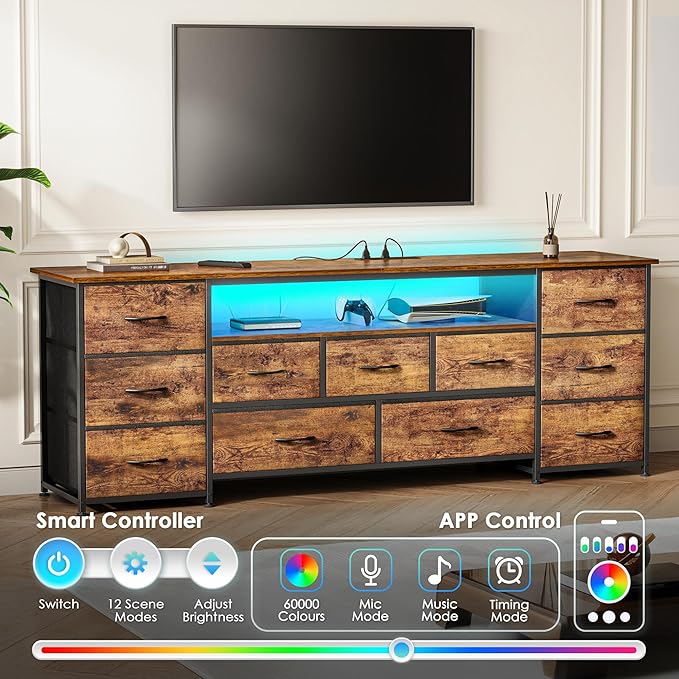Huuger 63 Inch TV Stand for 65, 70 Inch TV, 11 Drawer Long Dresser - Image 4