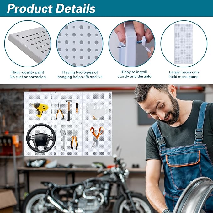 Daanxw Pegboard Rack Garage Storage Steel Horizontal PegBoard Pack, Steel - Image 3