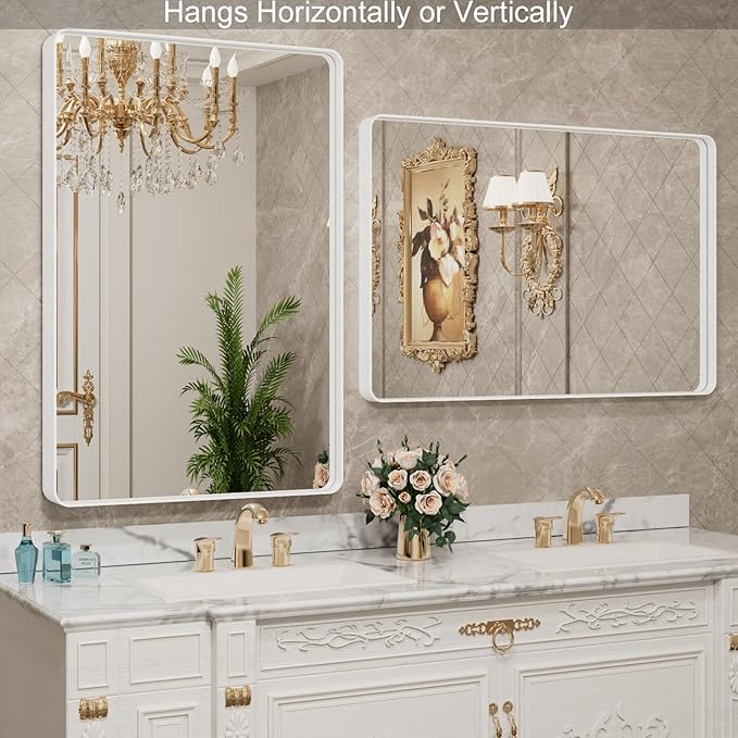 LOAAO 40x30 Inch White Metal Framed Bathroom Mirror - Image 3