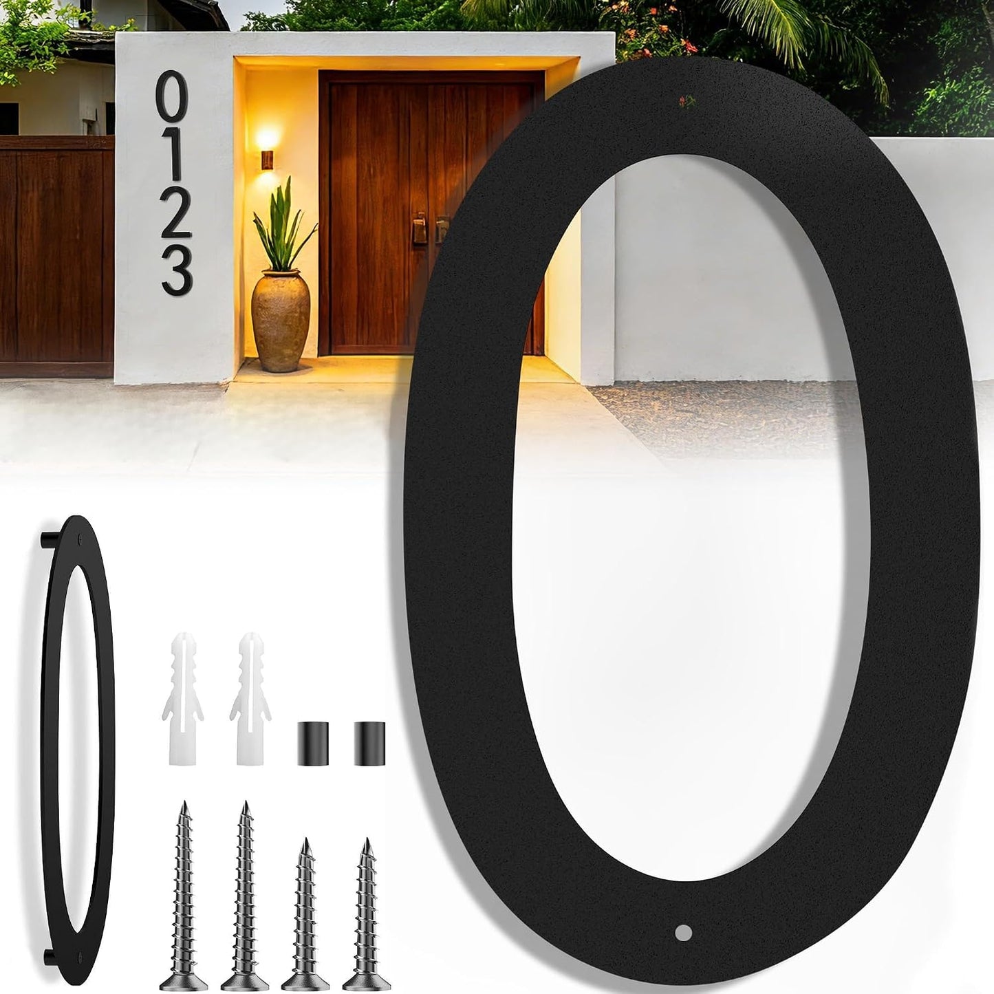 15 Inch House Numbers for Outside, Extra Large Address Numbers for House, Large Modern Floating House Numbers, Big Metal Numbers for House Outdoor, Matte Black Steel 15'' Address Number 0 (0123456789)