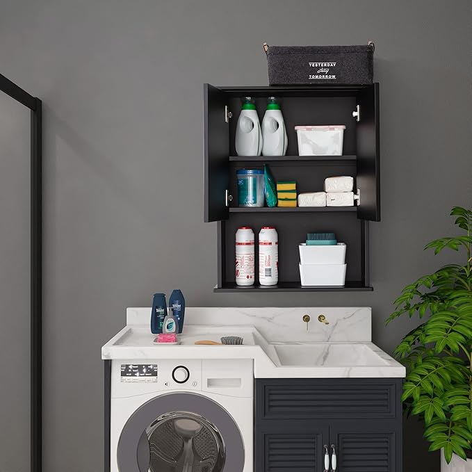 Black Bathroom Wall Cabinet 23x29 inch Wooden Bathroom Medicine Cabinet - Image 7