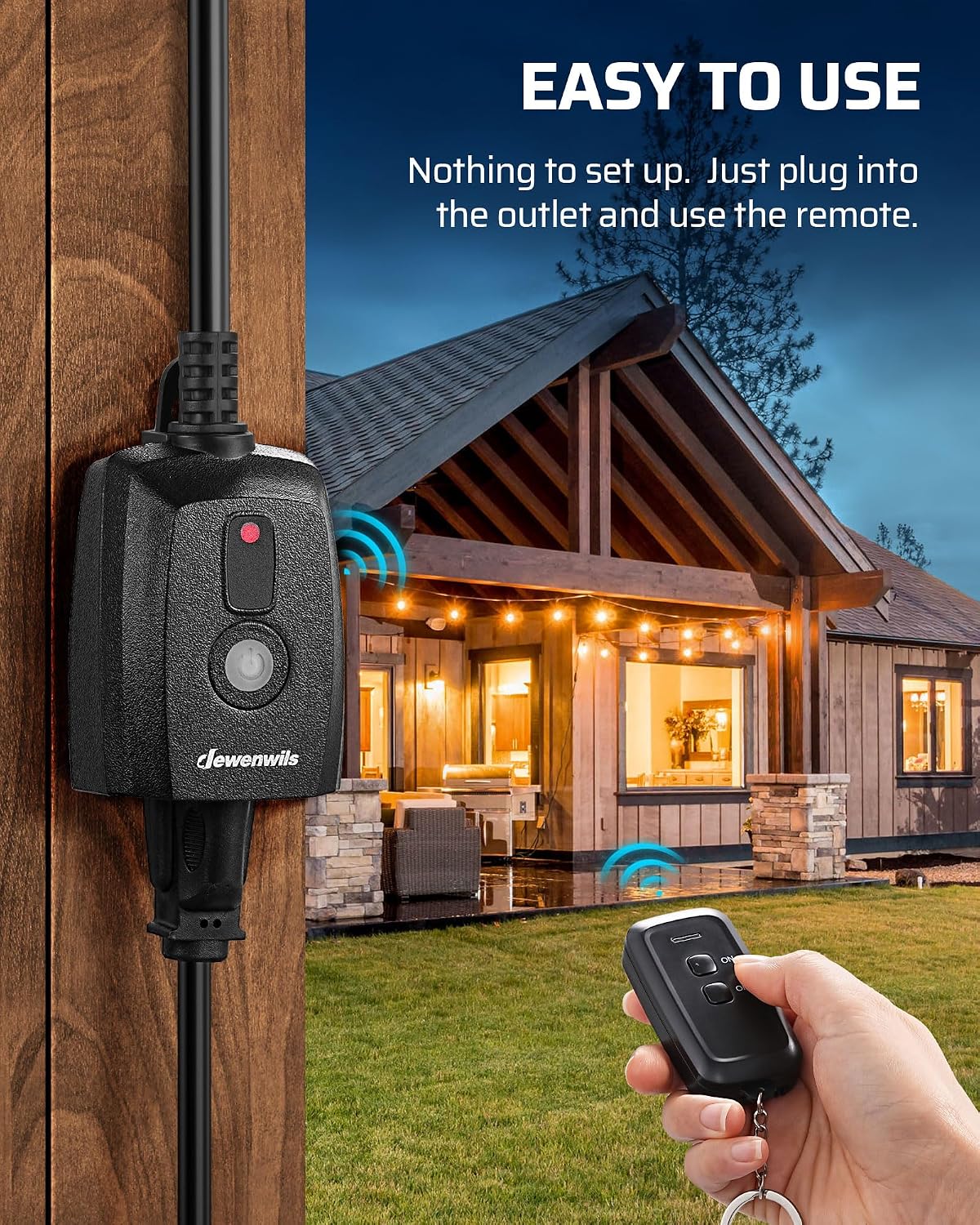 DEWENWILS Outdoor Remote Control Outlet, 125V 15A Wireless Remote Control Switch, 1 Remote 1 Outlet with SJTW Power Cord 100FT Control Range, Weatherproof