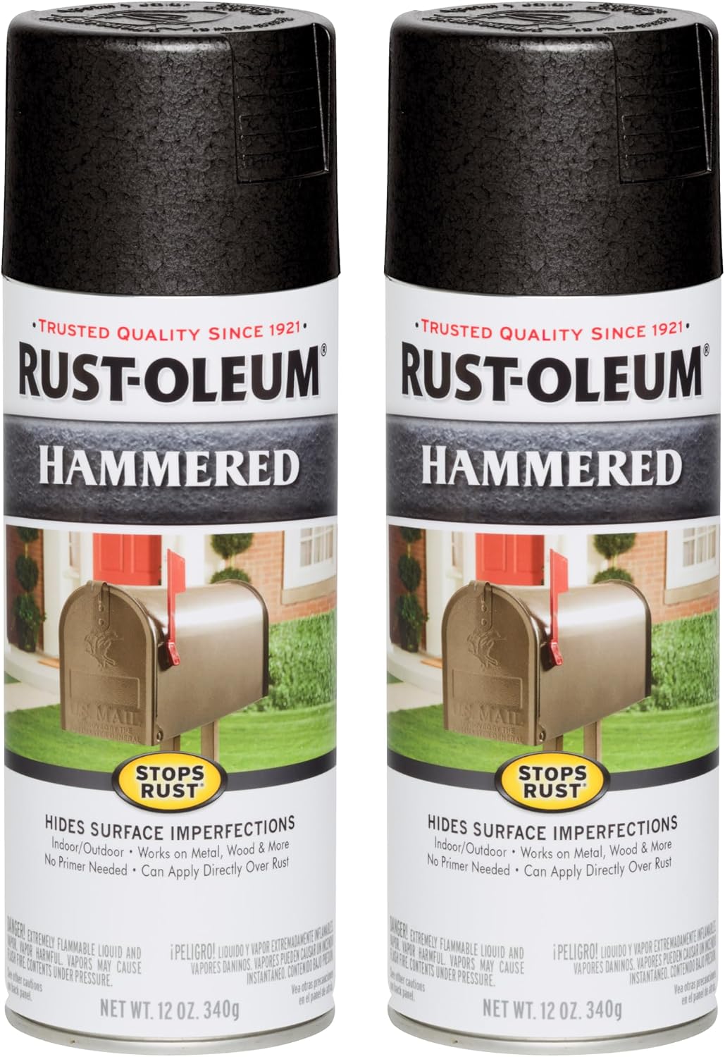 Rust-Oleum Stops Rust Hammered Spray Paint, Black | Rust Resistant, Indoor and Outdoor Durability, Beautiful Finish on Metal, Wood and More, Sprays from Any Angle, 2 Pack