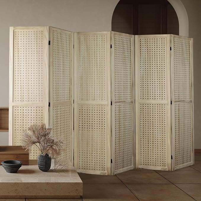 ECOMEX 6 Panel Room Divider, 5.6Ft Pegboard Display Wooden Folding Privacy - Image 9