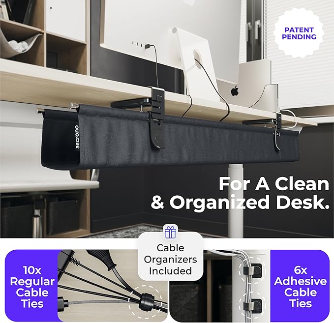 Ascrono Original No Drill Under Desk Cable Management Tray 14.1" - Image 5