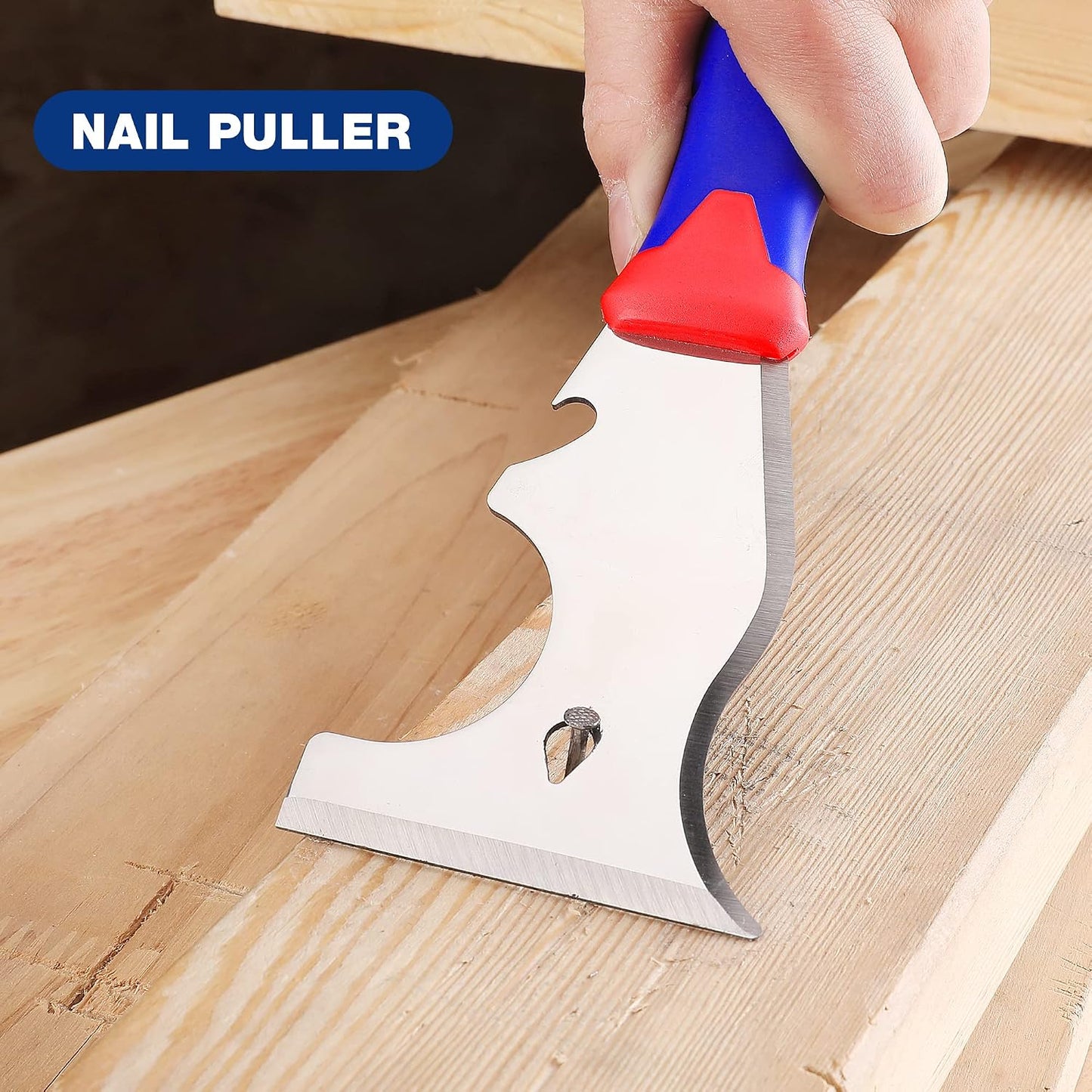 WORKPRO Paint Scraper, 8 in 1 Paint Remover, Metal Putty Knife with Hammer End and Can Opener, Stainless Steel Scraper Tool for Removing Caulk, Painting, Wood and Wallpaper | Stainless Steel Blade, PP Rubber Handle, Removing Caulk, Painting, Wood