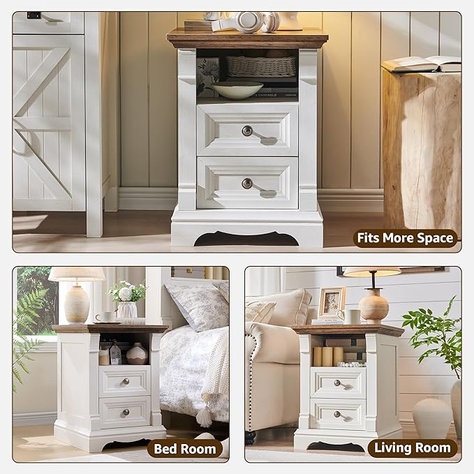 T4TREAM Farmhouse Nightstand Set of 2, Wood Side Table w/Roman Column, Bedside - Image 4