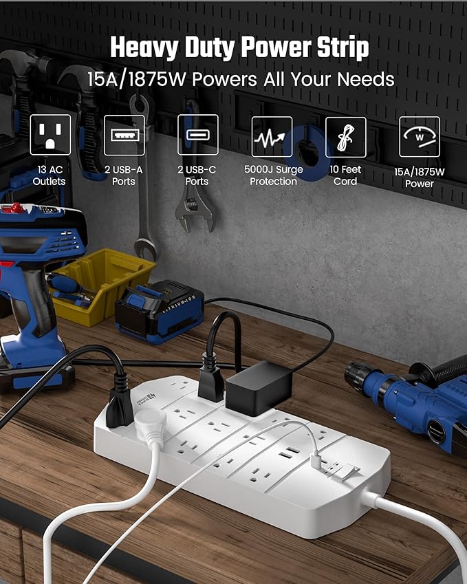 Power Strip, SUPERDANNY 5000 Joules Surge Protector - Image 2