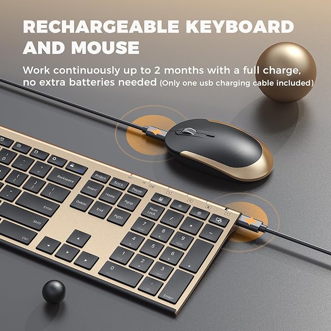 Wireless Keyboard and Mouse, Vssoplor 2.4GHz Rechargeable Compact Quiet - Image 3