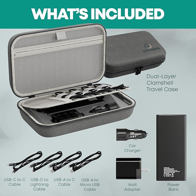 Uptown 7- Piece Travel Charging Tech Bundle – 10, 000mAh Portable Charger - Image 4