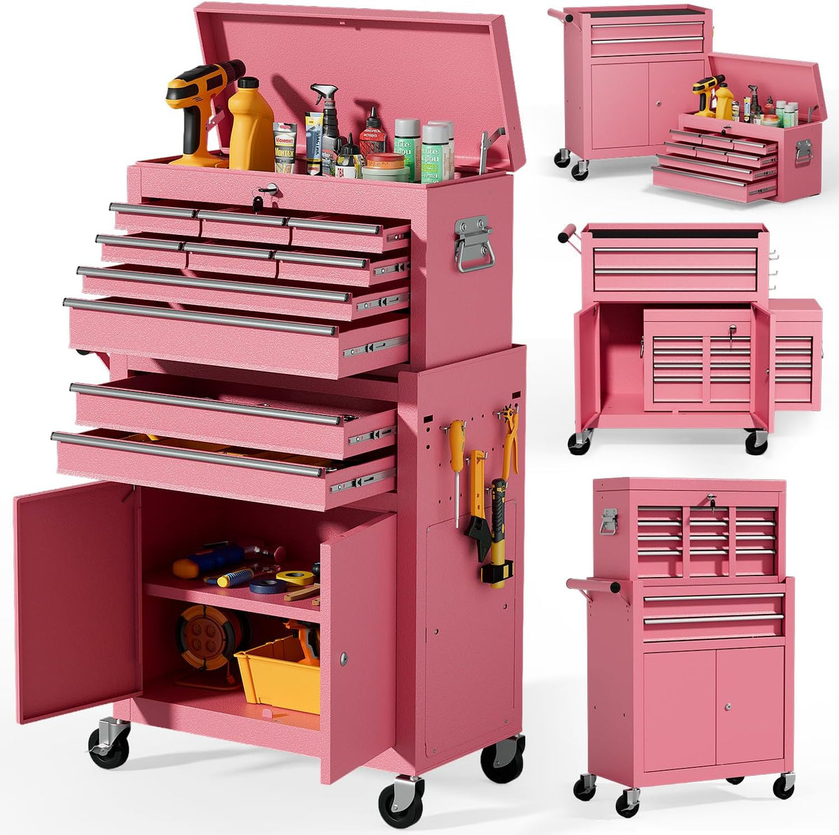 10-drawer rolling tool chest with wheels, lockable 2-in-1, main product view