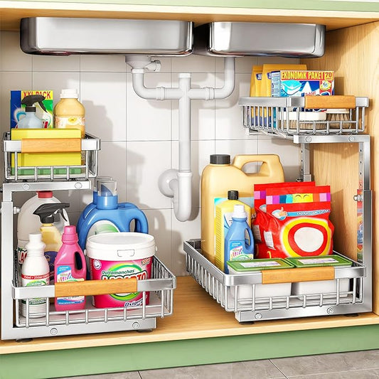 Under Sink Organizer, Stainless Steel 2 Packs 2 Tier Under Sink Organizers and by Kitstorack