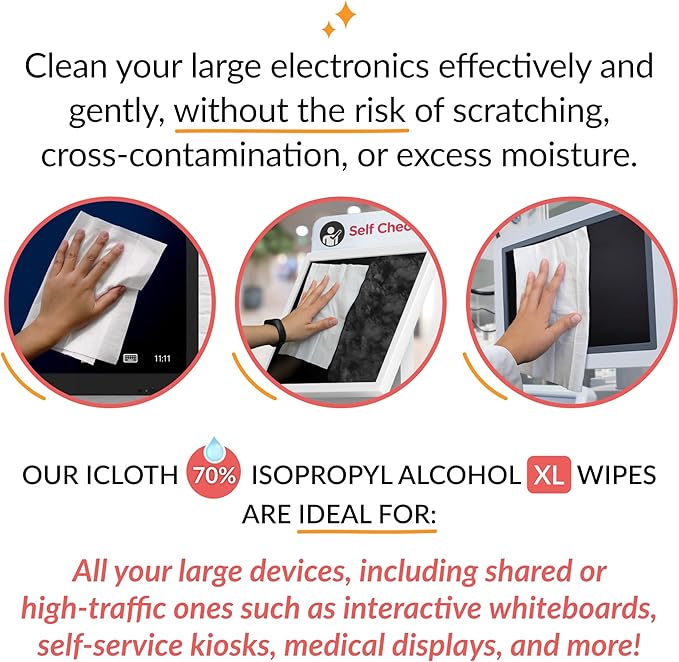 iCloth 70% Isopropyl Alcohol XL Screen and Electronics Wipes, Streak-Free - Image 2