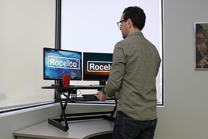 Rocelco 46" Height Adjustable Corner Standing Desk Converter - Image 6