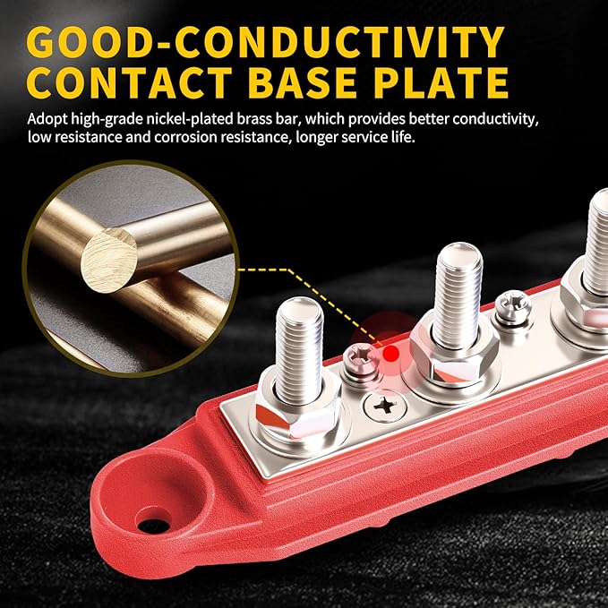 Bolipoeq Bus Bar 250A 12V Power Distribution Block 4 x 5/16" Studs - Image 4
