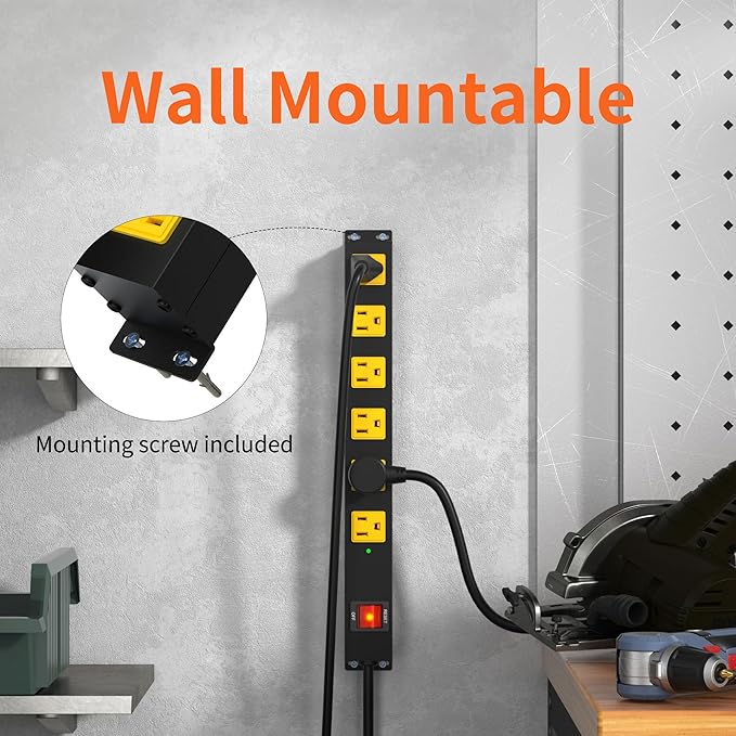 Heavy Duty 6 Outlet Metal Long Power Strip, 2700J Surge Protector - Image 3