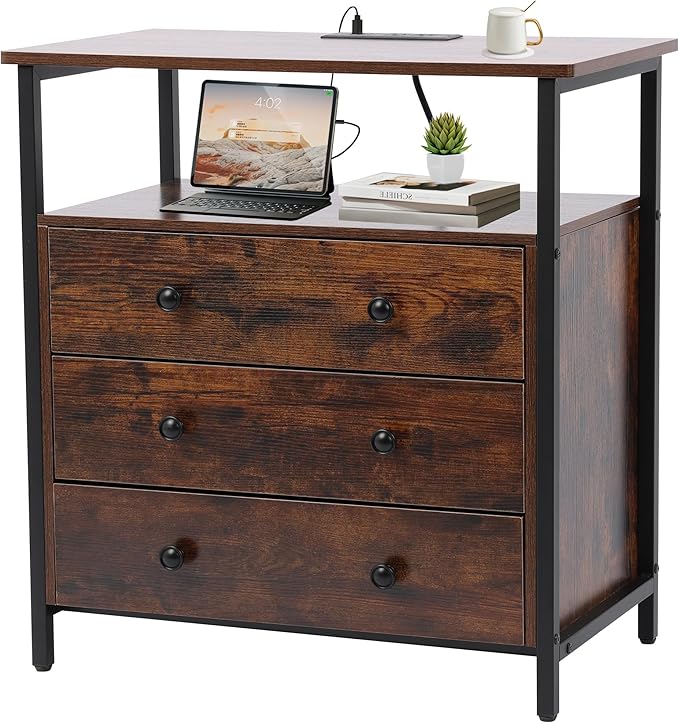 Edbuosy 3 Wooden Drawers Night Stand, 27 Inch Wide Nightstand by Edbuosy
