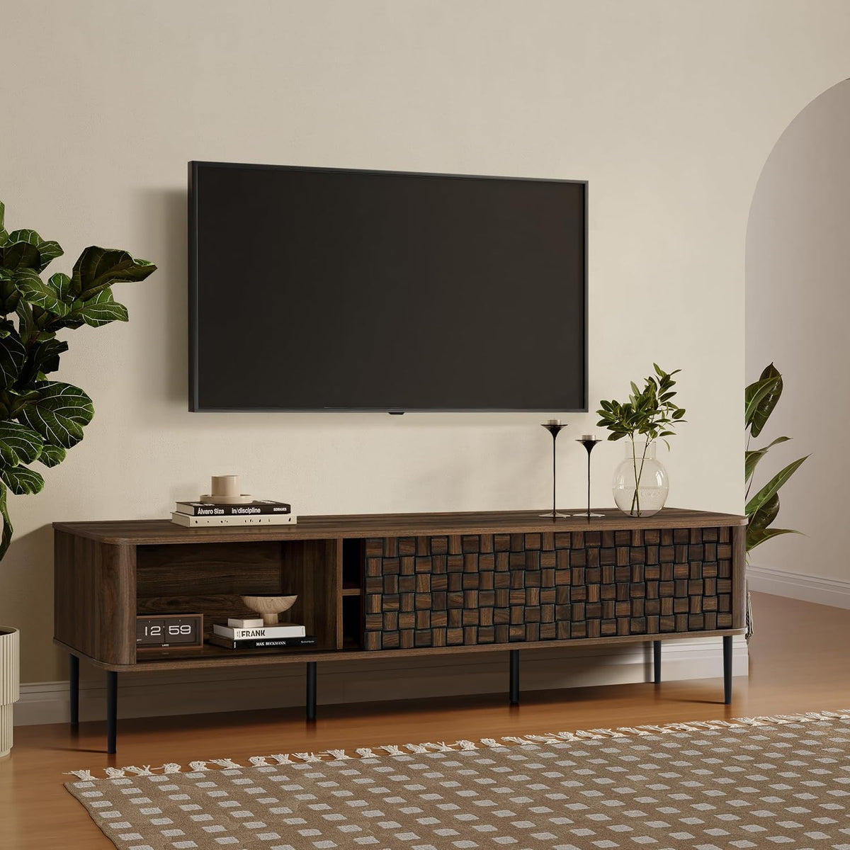 LuxenHome TV Stand for Living Room up to 80'' TVs, Media Console TV Console