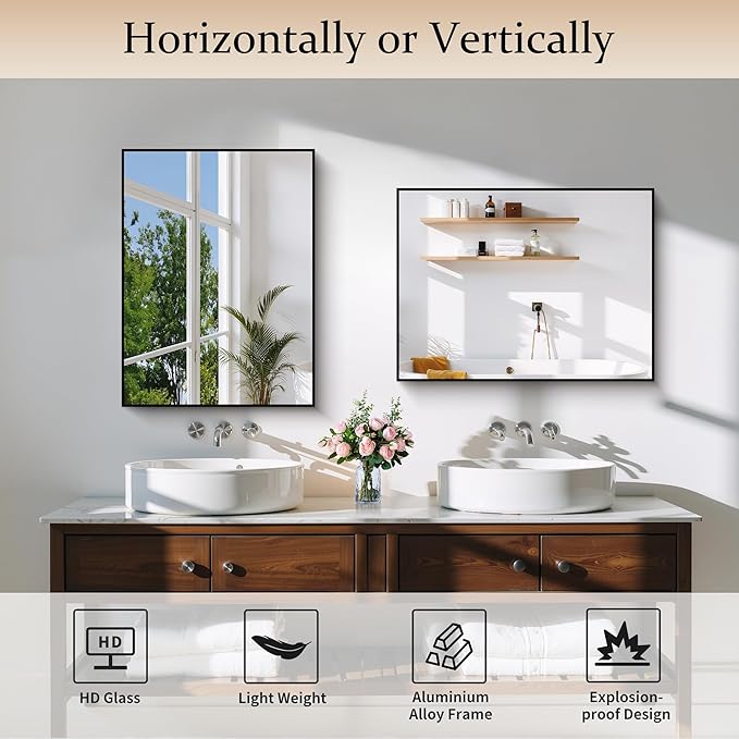 Black Bathroom Mirror for Wall, 18x24 Inch Rectangle Mirror - Image 4