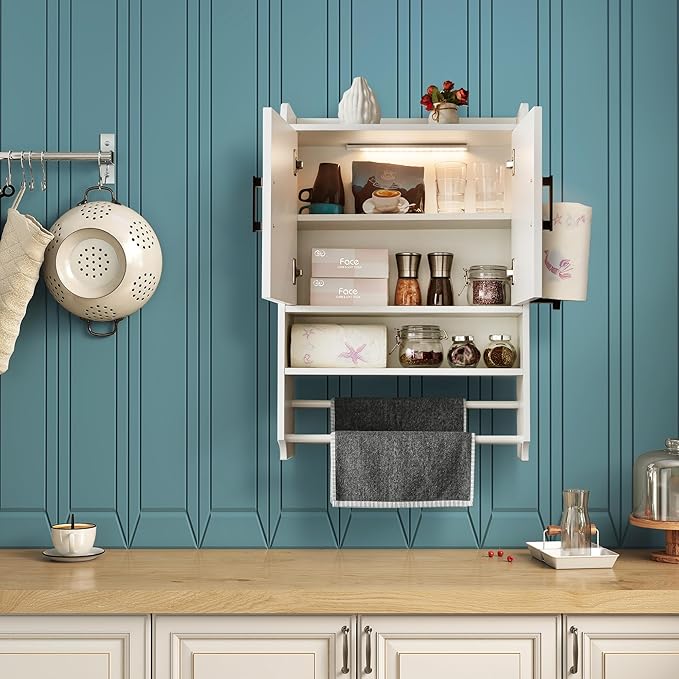 Bathroom Wall Cabinet with Door, Over The Toilet Wood Hanging Medicine Cabinets - Image 7