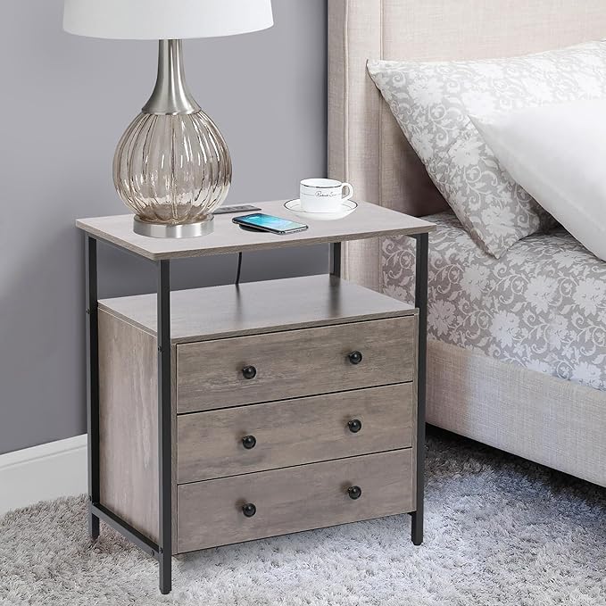 Edbuosy 3 Wooden Drawers Nightstand, 27 Inch Wide Night Stand Set 2 - Image 2