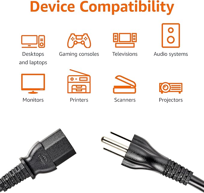 Amazon Basics PC Power Cord, 6 feet, AC Power Cord - Image 4