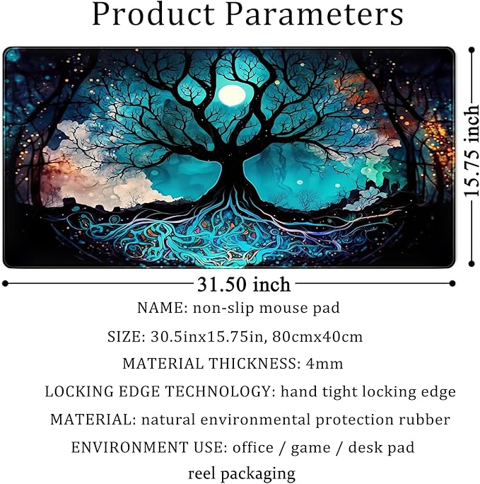 Vintage Blue AI Original Desk Mat Life Tree Aesthetics Desk Pad Large Flower - Image 6