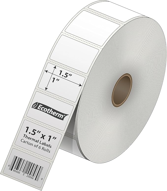 1.5" x 1" Thermal Labels | 6 Rolls | 11400 Labels | fits Zebra, Offnova Thermal - Image 2